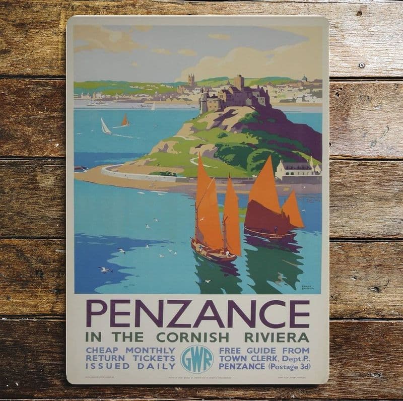 Penzance In The Cornish Riviera British Railways, Metal Advertising Wall Sign Four Sizes