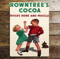 Rowntrees Cocoa Builds Bone And Muscle , Metal Advertising Wall Sign Four Sizes