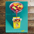 Rowntree's Fruit Gums Delicious Fruit Flavours In New Yellow Carton, Metal Advertising Wall Sign Four Sizes