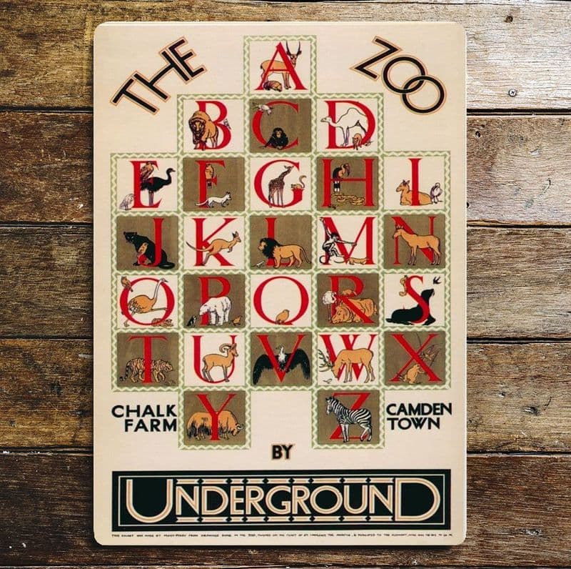 The Zoo By Underground Alphabet- Metal Advertising Wall Sign Four Sizes